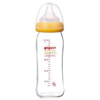 Pigeon 日本原装进口 贝亲母乳实感宽口径玻璃奶瓶 配M奶嘴240ml - 黄色